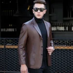 Veste marron pour hommes vestes habillées manteaux d&rsquo;affaires en cuir homme costumes et blazers Premium haute qualité mode 2025 vêtements pour hommes