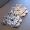 sandales plissées simples pour enfants, sandales d'été beige argent pour filles, sandales décontractées d'école, polyvalentes, mode gladiateur, sandales de plage pour enfants
