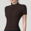 femme yoga veste haute élastique yoga à manches courtes manteau col montant serré sport manteau nu fitness à manches courtes femme