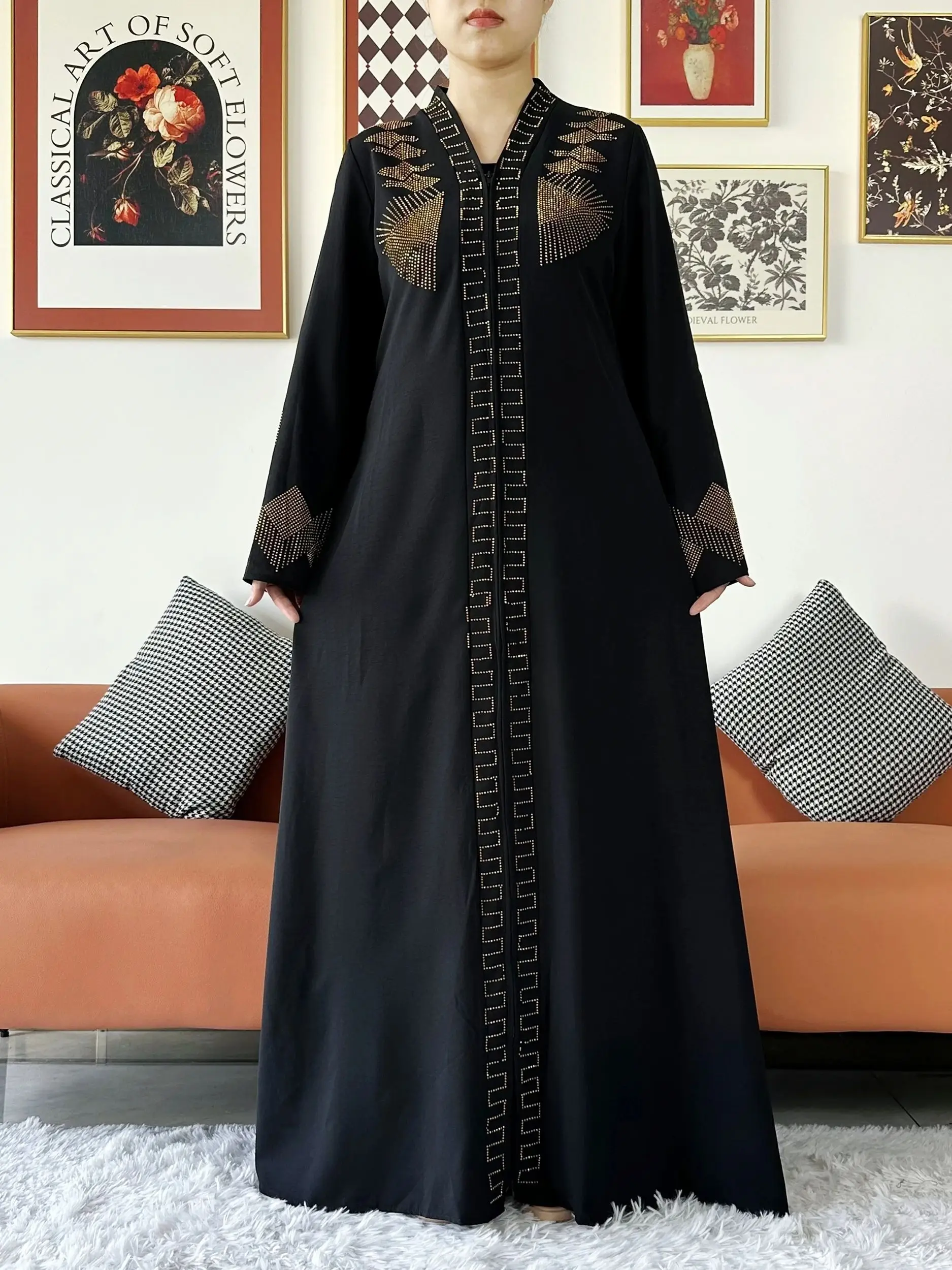 nouvelles femmes robe élégante en mousseline de soie abaya ouvert avec fermeture éclair femmes musulmanes robe vêtements islamiques cardigan abaya femmes robe musulmane