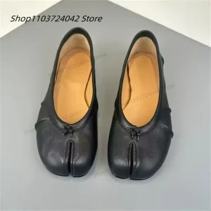 Bout fendu femmes ballerines mode Tabi chaussures décontracté sans lacet mocassins dames plissé en cuir Espadrilles Zapatillas Mujer