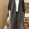 pull ample en laine mérinos pour femme, châle, manches mi longues, cardigan long, simple, cachemire, chic, vêtements en tricot décontractés, automne hiver, 100%
