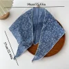 foulard de tête en coton et lin pour femme, écharpe de sauna, petit châle, petite fleur fine, mouchoir de la présidence, écharpe triangulaire pour cheveux, ins