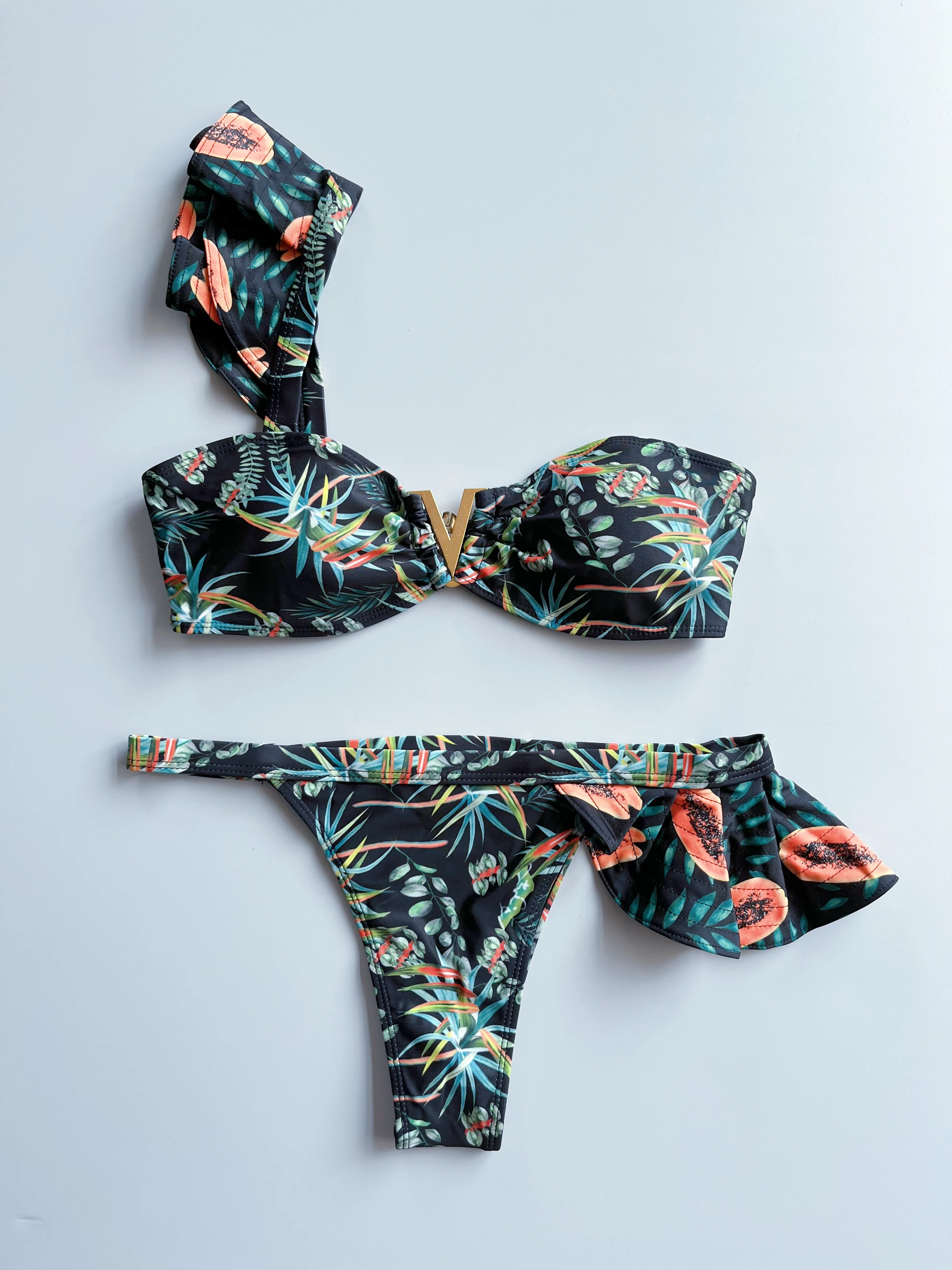Deux pièces femmes Floral 2025 Push-Up à bretelles volants bandeau Bikini ensemble maillot de bain maillots de bain maillot de bain maillots de bain Biquini
