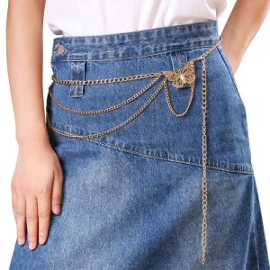 Chaîne de taille papillon élégante pour femmes, métal doré, vent multicouche, ceinture à franges, robe de scène, accessoire de mode, chaîne de pantalon