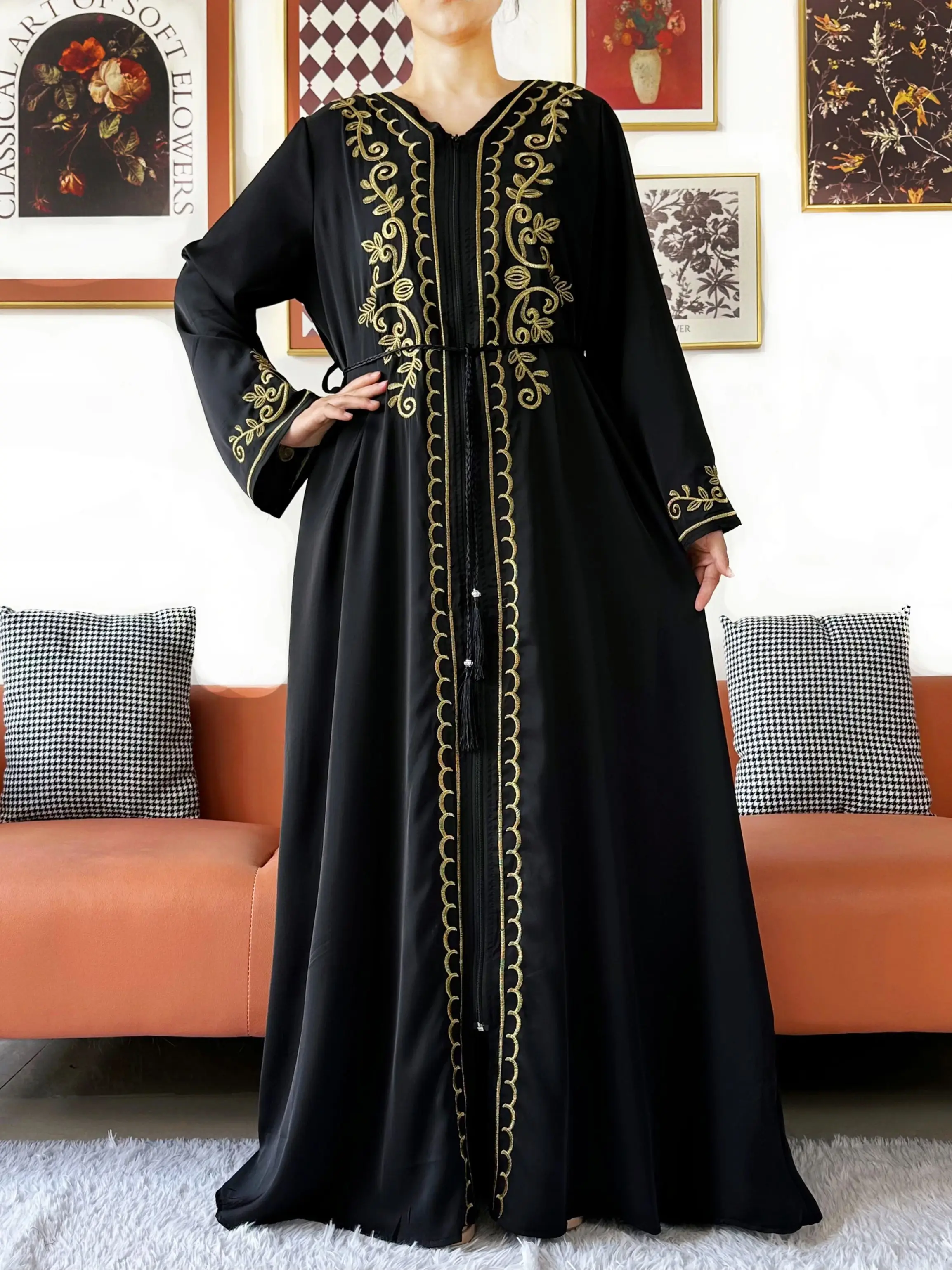 Abaya à manches longues en mousseline de soie pour femmes, ample et ouvert, vêtements musulmans et islamiques, Style Cardigan pour Occasions spéciales, nouvelle collection 2025
