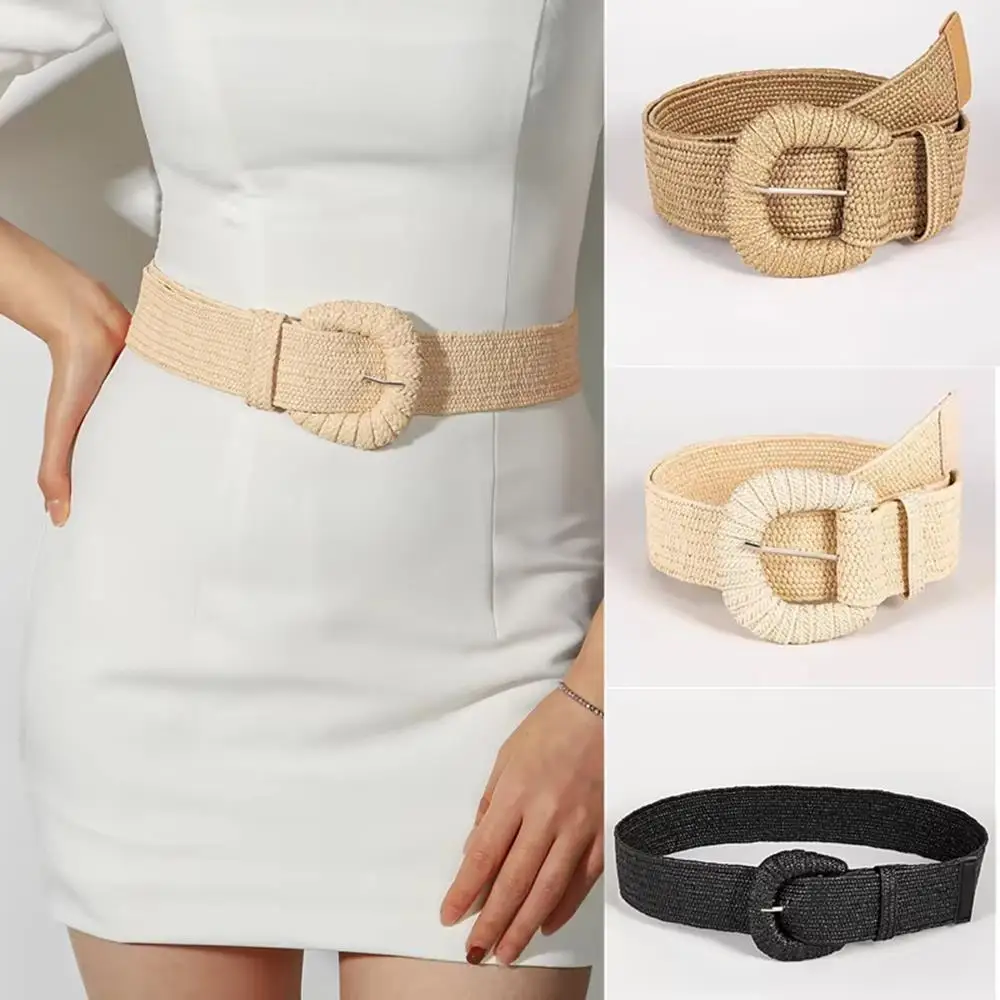 Ceinture élastique en paille PP tissée en herbe, larges ceintures tressées, utiles, décor à la mode, bandes Vintage pour femmes