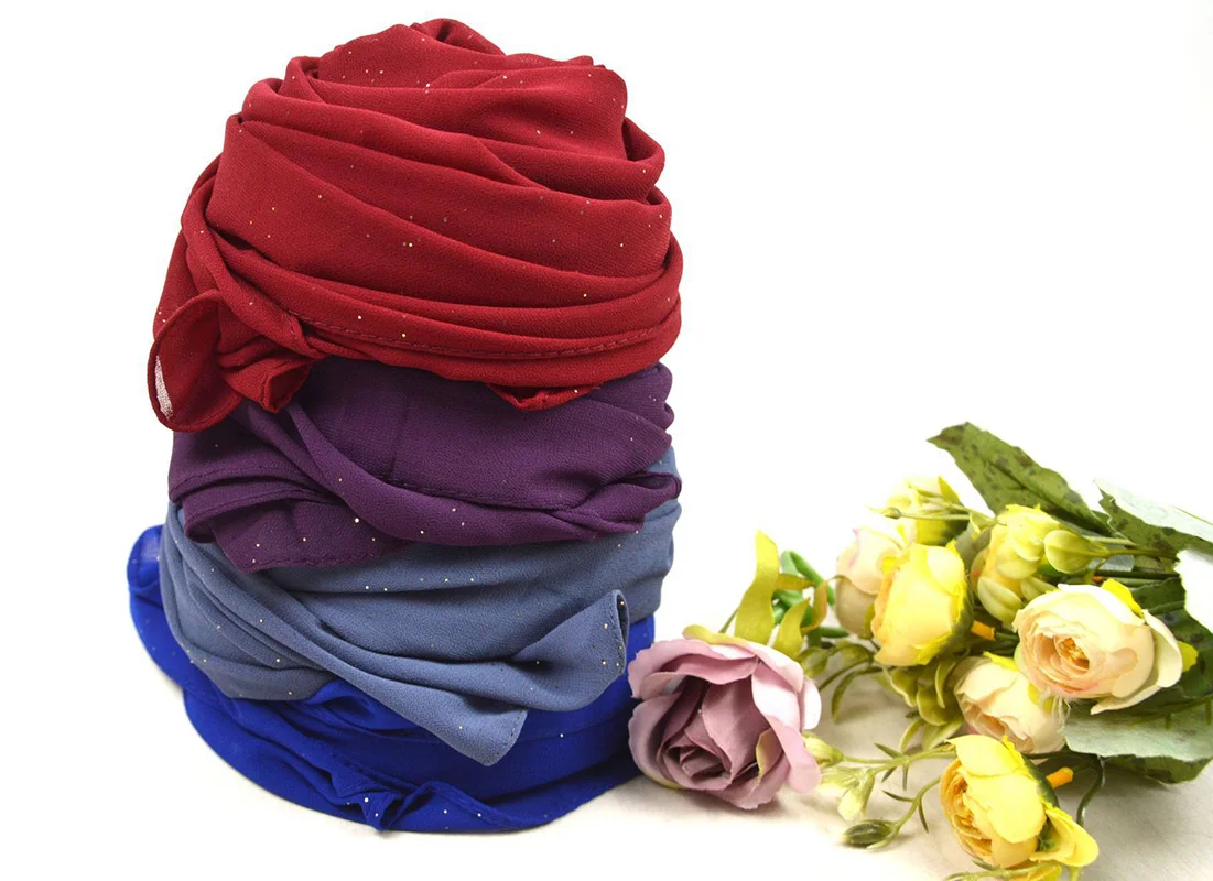 foulard hijab en mousseline de soie pour femme, châle bronzant, musulman, solide, pour document, pour la tête, voile, 180x75cm