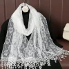 Polyvalent rétro dentelle glands écharpe longue Rose broderie femme Wrap châles couleur unie foulard voiles pour les femmes