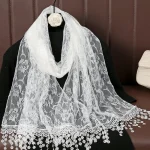 Polyvalent rétro dentelle glands écharpe longue Rose broderie femme Wrap châles couleur unie foulard voiles pour les femmes