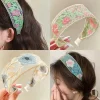 Élégant broderie fleur bandeau pour femmes doux en mousseline de soie cheveux décorer bandeau cheveux cerceau bande mode cheveux accessoires