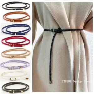 102CM ceinture en cuir tressé femmes ceinture de taille mince noir rouge blanc rose dames Pu bracelet en cuir boucle ardillon femmes ceintures