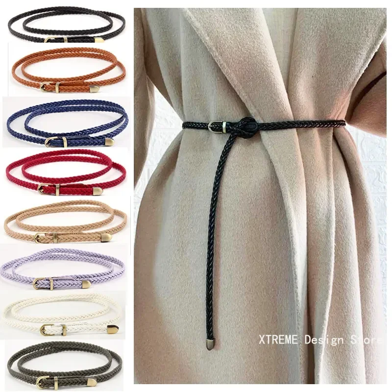 102CM ceinture en cuir tressé femmes ceinture de taille mince noir rouge blanc rose dames Pu bracelet en cuir boucle ardillon femmes ceintures 102CM ceinture en cuir tressé femmes ceinture de taille mince noir rouge blanc rose dames Pu bracelet en cuir boucle ardillon femmes ceintures