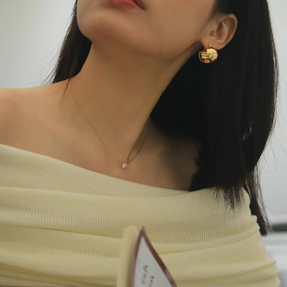 Collier rond en acier inoxydable plaqué or pour femmes, breloque minimaliste en Zircon, chaîne Anti-ternissement, pierre Cz transparente, bijoux pour femmes