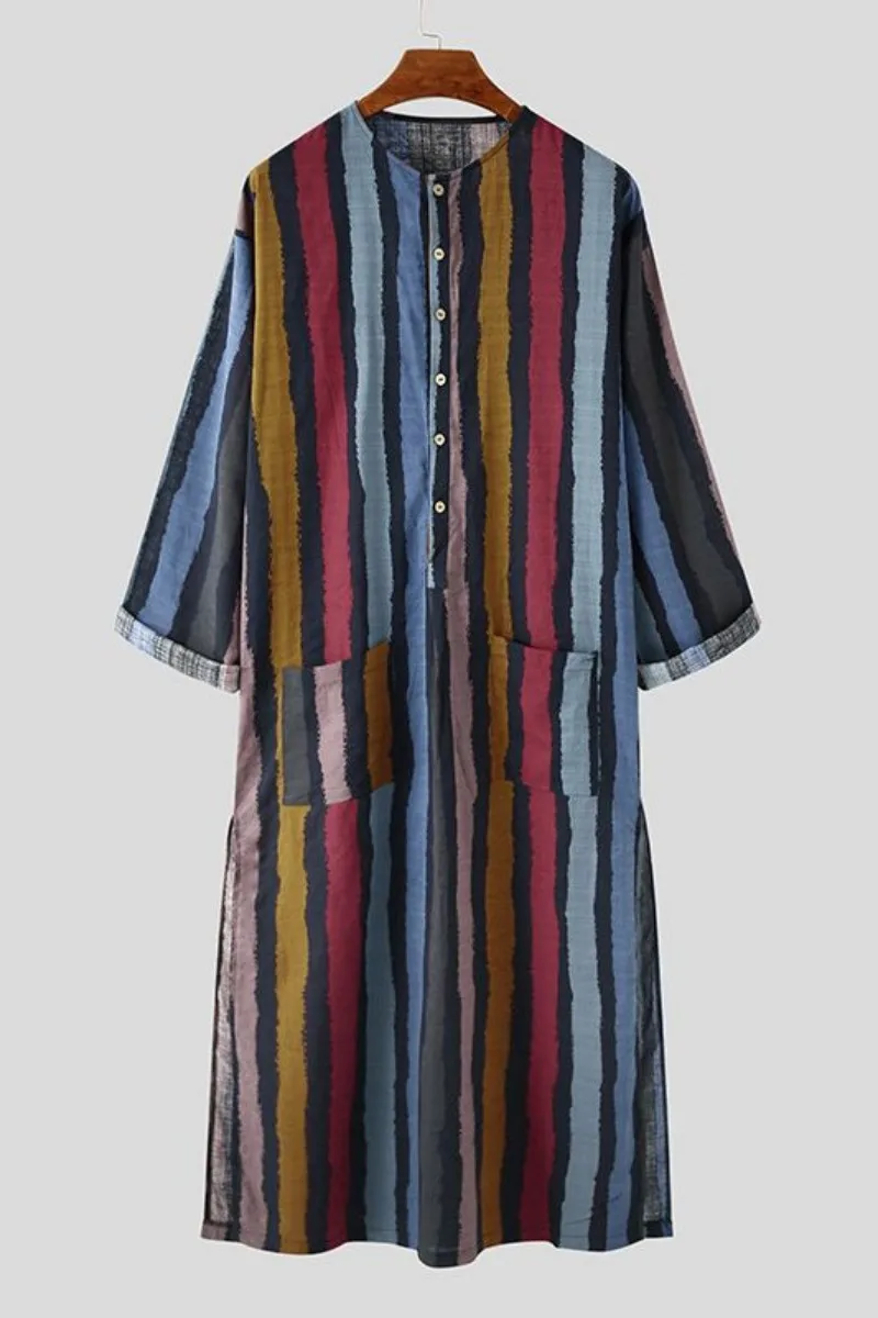 chemises de nuit rayées à manches longues pour hommes, vêtements islamiques, robes abaya douces, mode musulmane, zones arabes, saoudien, homme