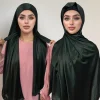 hijab instantané de haute qualité avec bande pour femmes musulmanes, écharpe plaine premium, foulard en soie brillante, châle à bords larges
