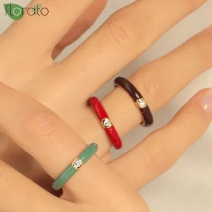 Bagues de fiançailles en émail coloré plaqué or de qualité supérieure pour femmes, mode de mariage, bijoux de luxe, accessoires de fête Bagues de fiançailles en émail coloré plaqué or de qualité supérieure pour femmes, mode de mariage, bijoux de luxe, accessoires de fête