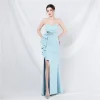 Robe de soirée sirène bleu ciel avec grand nœud, robe de Rhsans bretelles, jupe plissée fendue sur le côté, robe de réception de mariage, élégante et longue