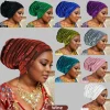 paillettes plissées femmes bandeau bonnet africain turban casquette musulman foulard bonnet turbante mujer