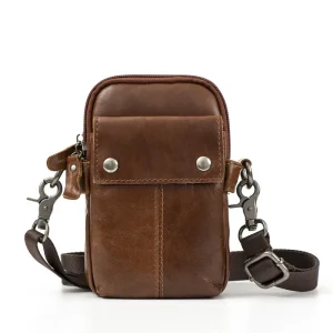0716 0715 sac de taille pour hommes, sac pour téléphone portable, sac à dos à bandoulière rétro en cuir ciré à l&rsquo;huile de grande capacité pour l&rsquo;extérieur