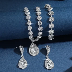 Ensemble de bijoux goutte d&rsquo;eau en cristal strass, Bracelet en diamant, glands brillants, boucles d&rsquo;oreilles de luxe, collier exquis pour Banquet