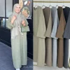 Abaya en lin décontracté pour filles, kebaya, kaftan, Turquie, islamique, Eid, robes d&rsquo;hiver, solide, document, paupières, 2024