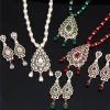ensemble de bijoux de mariée faits à la main, perles rouges et vertes, robe arabe pour femmes, collier de perles d'imitation, boucles d'oreilles, accessoires