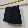 manteau court à paillettes pour femmes, décoration florale, col peter pan, veste noire à simple boutonnage ou mini jupe féminine