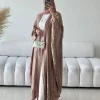 eid robe musulmane de luxe en satin pour femme, kimono à ailes de chauve souris, caftan de dubaï, kebaya, islam, modeste