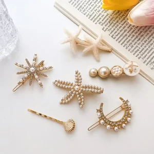 Ensemble de pinces à cheveux en perles pour femmes, épingle à cheveux coréenne géométrique en cristal, étoile de mer, lune, papillon, Barrettes, accessoires pour cheveux