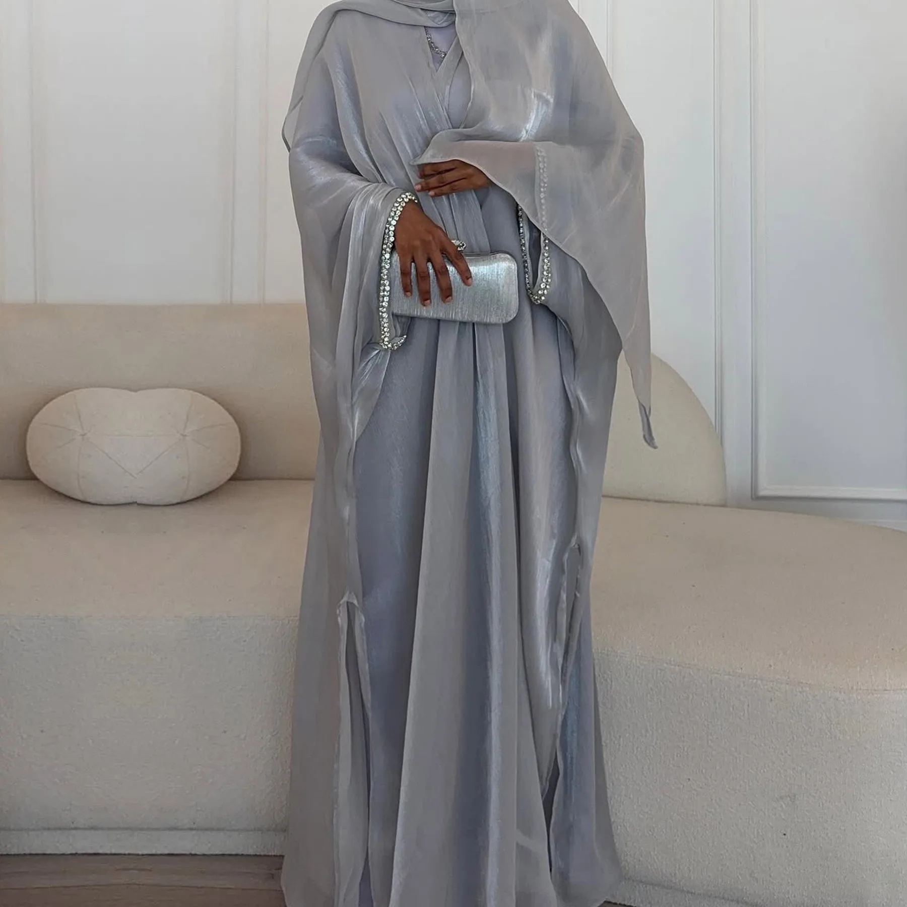 femmes musulmanes kimono cardigan diamants ouvert abaya robes écharpe longue robe dubaï turquie robe vêtements islamiques marocain eid ramadan