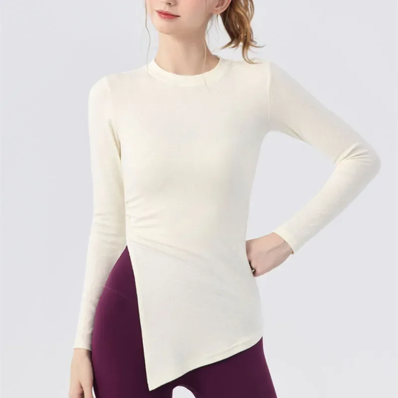 yoga gym cover up à manches longues couvrant les fesses femmes plissées fentes latérales ample décontracté automne fitness pilates vêtements de yoga pour les femmes