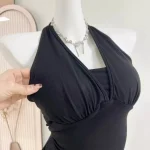 Camisole avec sangle de cou suspendue en strass, avec coussinets de poitrine, Slim Fit, haut court pour femmes, sensation haut de gamme, noir et blanc