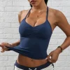 haut de sport à bretelles réglables, dos nu, vêtements de gymnastique pour femmes, soutien gorge froissé, bonnets amovibles, débardeur de yoga, tenues d'entraînement, hauts gilet de sport
