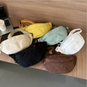 Sac de taille en velours côtelé pour femmes, sac de poitrine en toile pour étudiantes, sac banane à la mode pour téléphone banane, sacs de ceinture banane, 2024