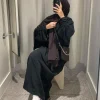 abaya à manches froncées pour femmes, abaya fermée, robe musulmane turque, tissu froissé fin et ample, vêtements islamiques, caftan modeste