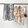 Écharpe florale respirante pour femmes, en polyester à motifs d'oiseaux, grand châle fin, longue absorption de la sueur, foulard de protection solaire, cadeau