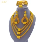 Ensemble de bijoux de luxe pour femmes, collier et boucles d&rsquo;oreilles multicouches de dubaï, couleur or 24 carats, pour mariée indienne et éthiopienne, cadeaux de fête de mariage