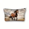 sacs de maquillage élégants imprimé cheval, pochettes de rangement de cosmétiques en polyester pour femmes, sac essentiel de voyage, porte monnaie