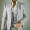 costume 3 pièces en lin beige pour hommes, décontracté, revers cranté, coupe cintrée, tuxedos de marié, blazer, gilet, pantalon, ensembles de costume de fête de bal de mariage