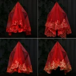 Délicat voile de mariée de mariage chinois avec motif de broderie voile Tulle Xiuhe vêtements paillettes pleine dentelle bord brodé Hijab