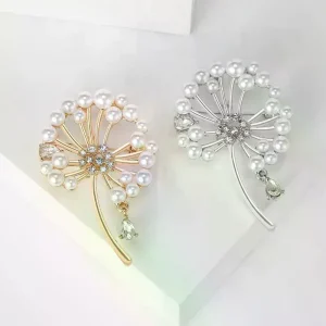 Broches de pissenlit en strass pour femmes, broches de plantes en perles, sac à dos de fête de Banquet, cadeaux, accessoires de bijoux