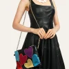 pochette en cuir pu métallique coloré pour femmes, design de luxe, mode, motif de cœurs doux, sacs à main carrés, chaîne à bandoulière pour filles