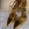 femmes formelles or bout pointu sandales à talons aiguilles à lanières conception creuse sexy bride à la cheville luxe hue talons élégants semble