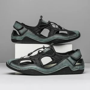 Sandales de sport en cuir véritable pour hommes, antidérapantes, respirantes, légères, plates, de Massage, nouvelle collection printemps été