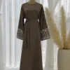 abaya musulmane avec broderie florale pour femmes, robe longue pour eid, ramadan marocain, kaftan à lacets, islam, robe éducative, dubaï, arabe