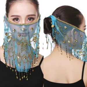 Voile de danse avec perles pour femmes, rideau de visage à pampilles