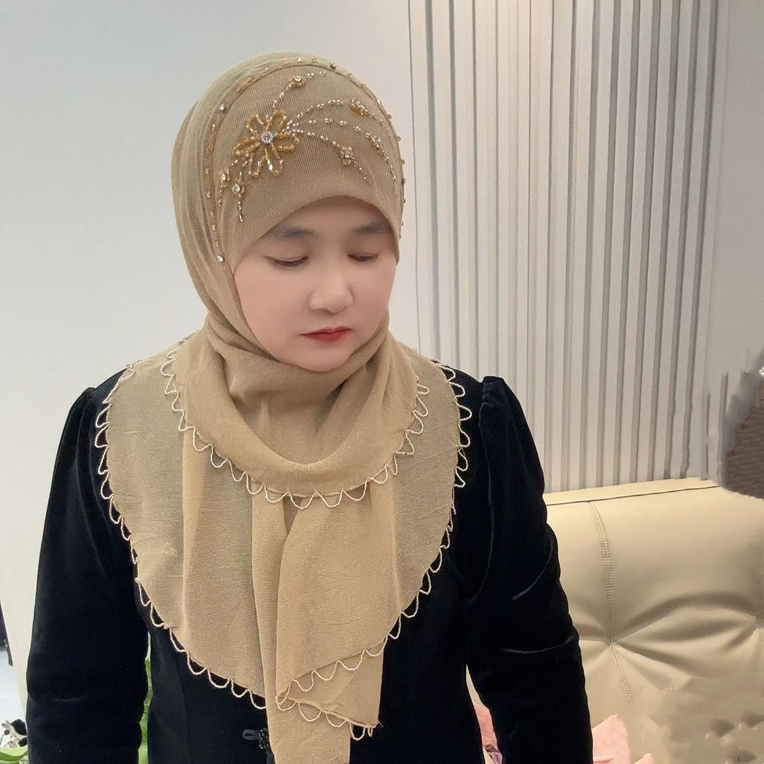 chapeaux hijab pour femmes, mode musulmane, chapeau à pampilles en perles avec tissu doux en diamant, facile à porter, casquettes violettes pour le travail intérieur et extérieur