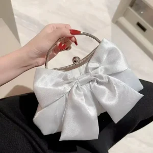 Pochette de mariée élégante avec nœud en Satin, poignée en métal, sac à main de soirée avec chaîne, sangle d&rsquo;épaule, Style féerique, bourse de mariage pour femmes