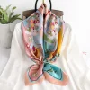 foulard carré en satin de soie pour femmes, châle de haute qualité, foulard à fleurs, bandeau pour dames, bandes de cheveux imprimées, enveloppes hijab, bandana
